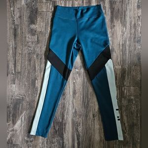 Adidas Teal Blue and Black Colorblock Climalite 7/8 Cropped Leggings, Size XS